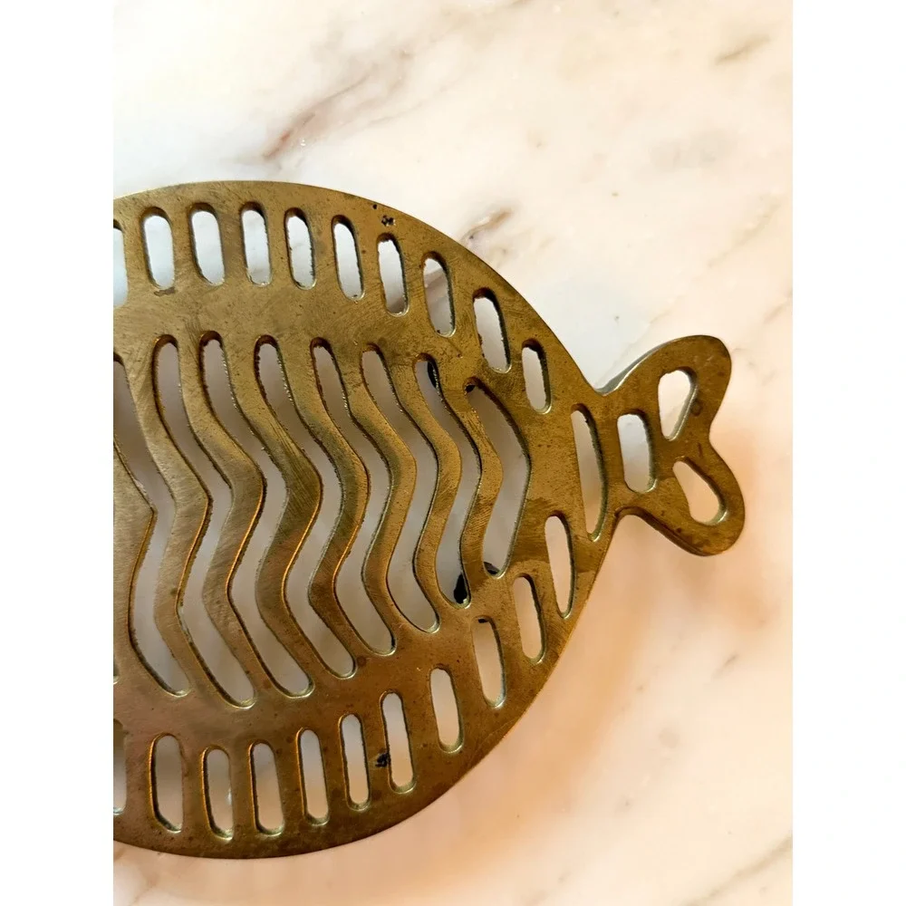 Vintage Brass Fish Trivet Tropical Fish Coastal Kitchen Decor